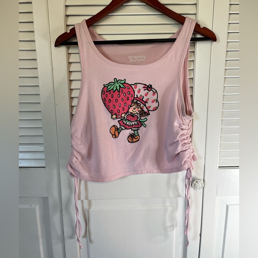 Adorable Pink Strawberry Graphic Tank Top